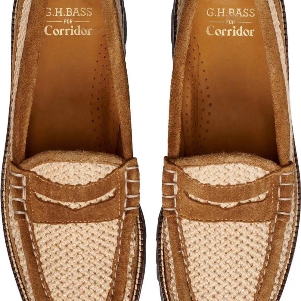 GH bass weejuns leather woven cotton lug brown women’s loafers size 8 - Picture 2 of 7